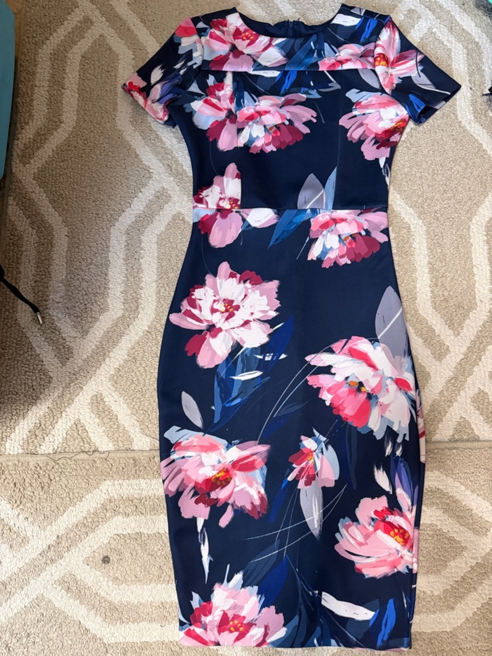Alexia Admor Navy Midi Dress with Pink Floral Print